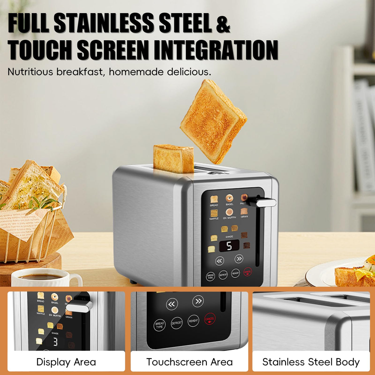 WUNLY removable crumb tray simplifies cleaning after use