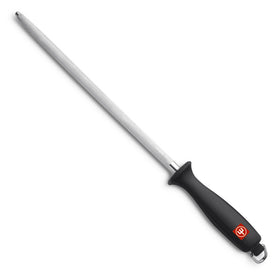 Wüsthof 10-inch sharpening steel honing rod maintains knife edges with a precise grip.