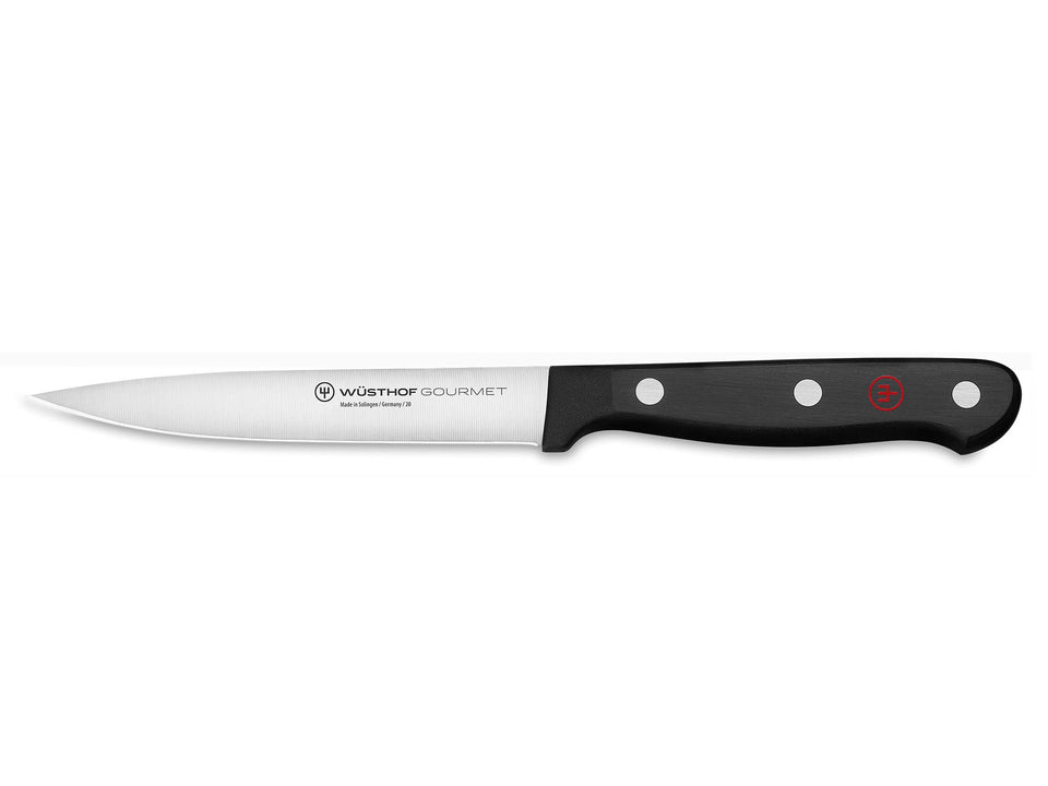 Wüsthof Gourmet 4.5-inch utility knife handle close-up for daily prep.