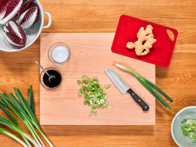 WÜSTHOF Gourmet 5-inch santoku handle detail showing durable polypropylene grip.