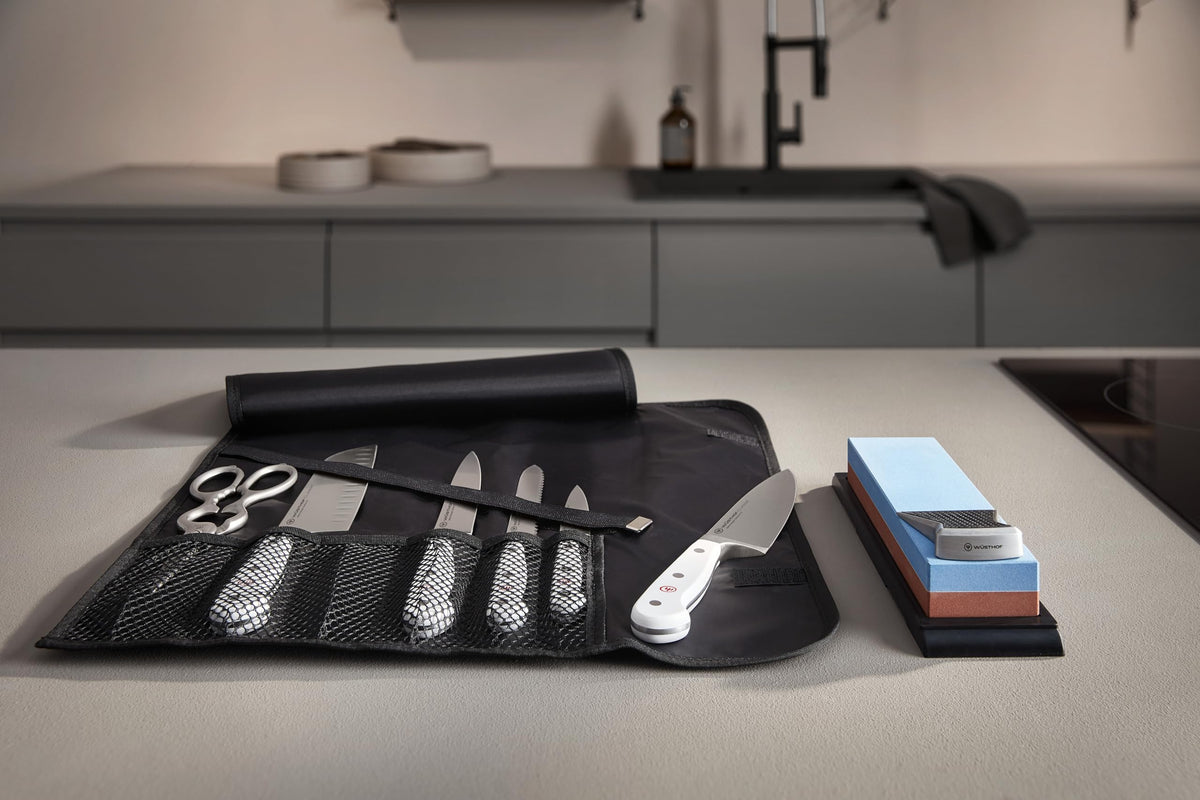 WÜSTHOF stainless kitchen shears cutting herbs and flowers for quick kitchen prep.