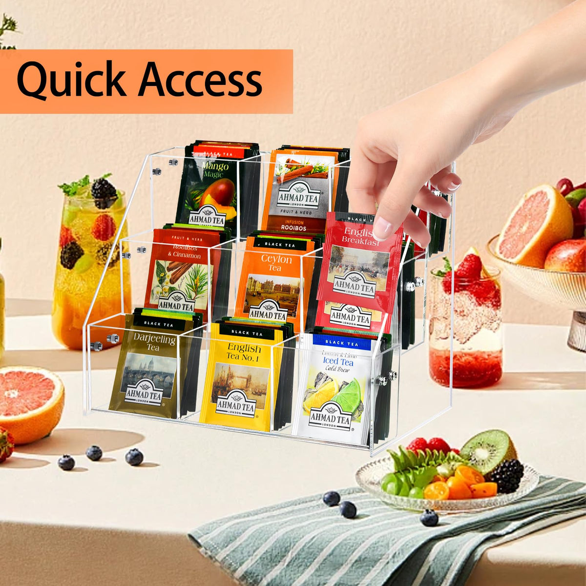 Wuudy tea bag organizer with assembly hardware included.