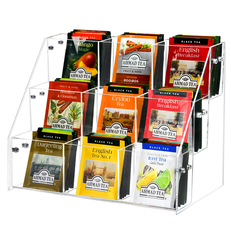 Wuudy tea bag organizer in clear acrylic for quick refills and tidy counters.