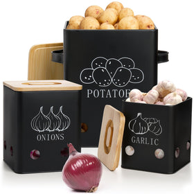 WUWEOT 3-pack storage tins with stackable design for organized produce on the counter