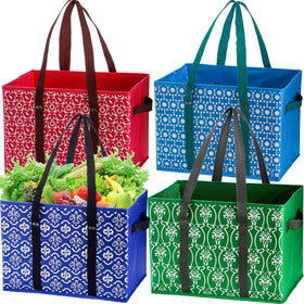WUWEOT four-pack reusable grocery bags in assorted colors for everyday shopping