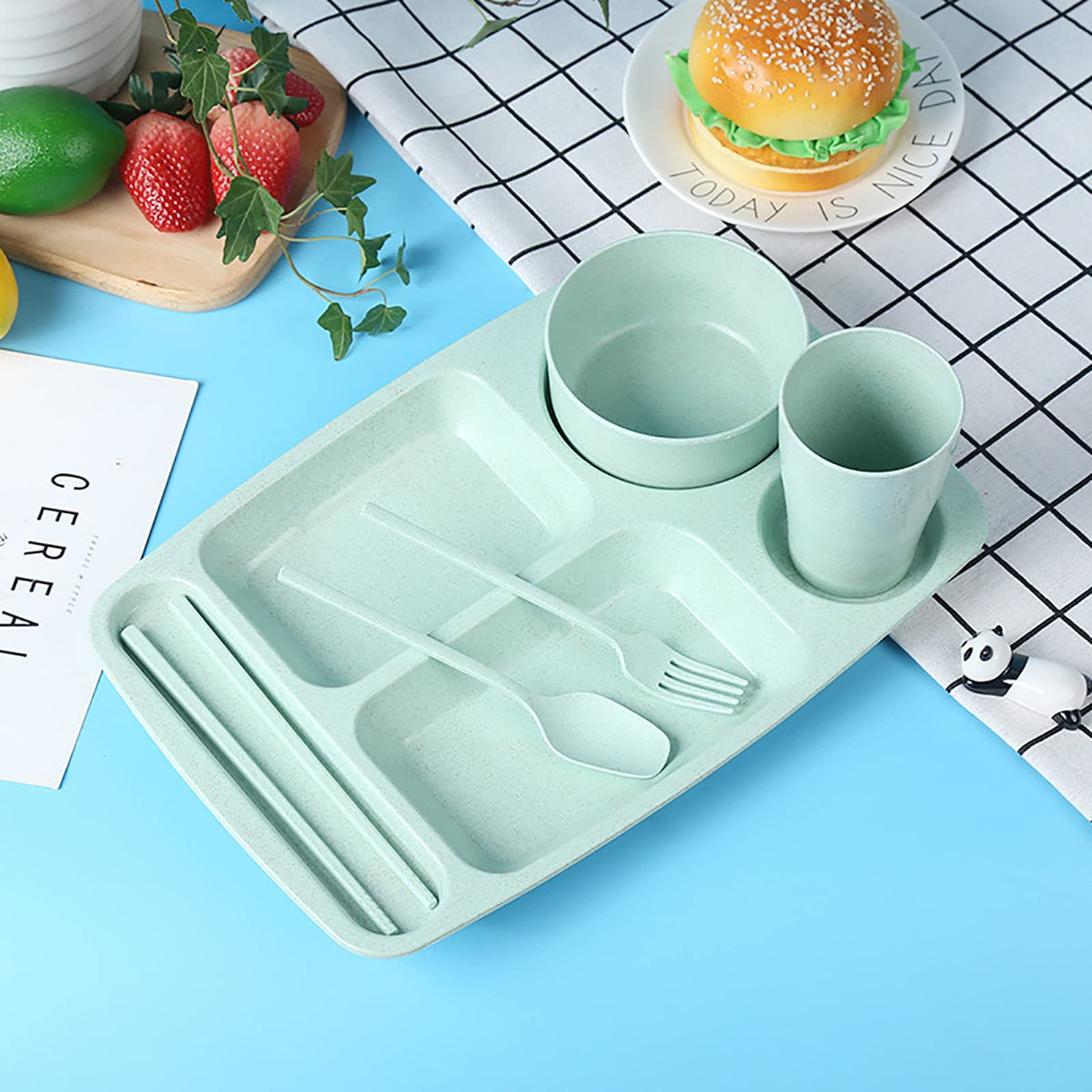 WUWEOT eight-pack divided plates in beige for family dining.