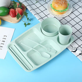 WUWEOT eight-pack divided plates in beige for family dining.