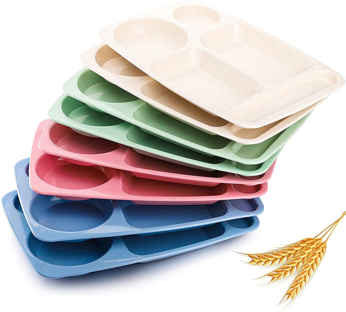 WUWEOT eight-pack divided plates in blue for organized school lunches.