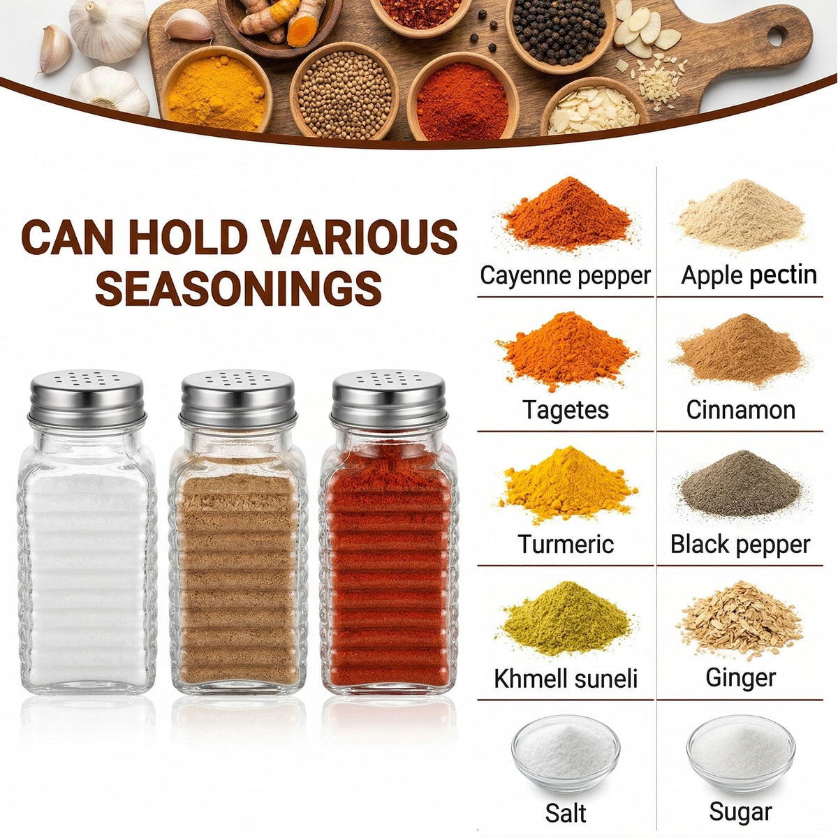 WUWEOT glass shaker body clear view helps monitor spice levels.