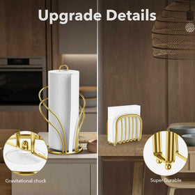 Easy-clean finish on the gold paper towel and napkin holder for daily use.