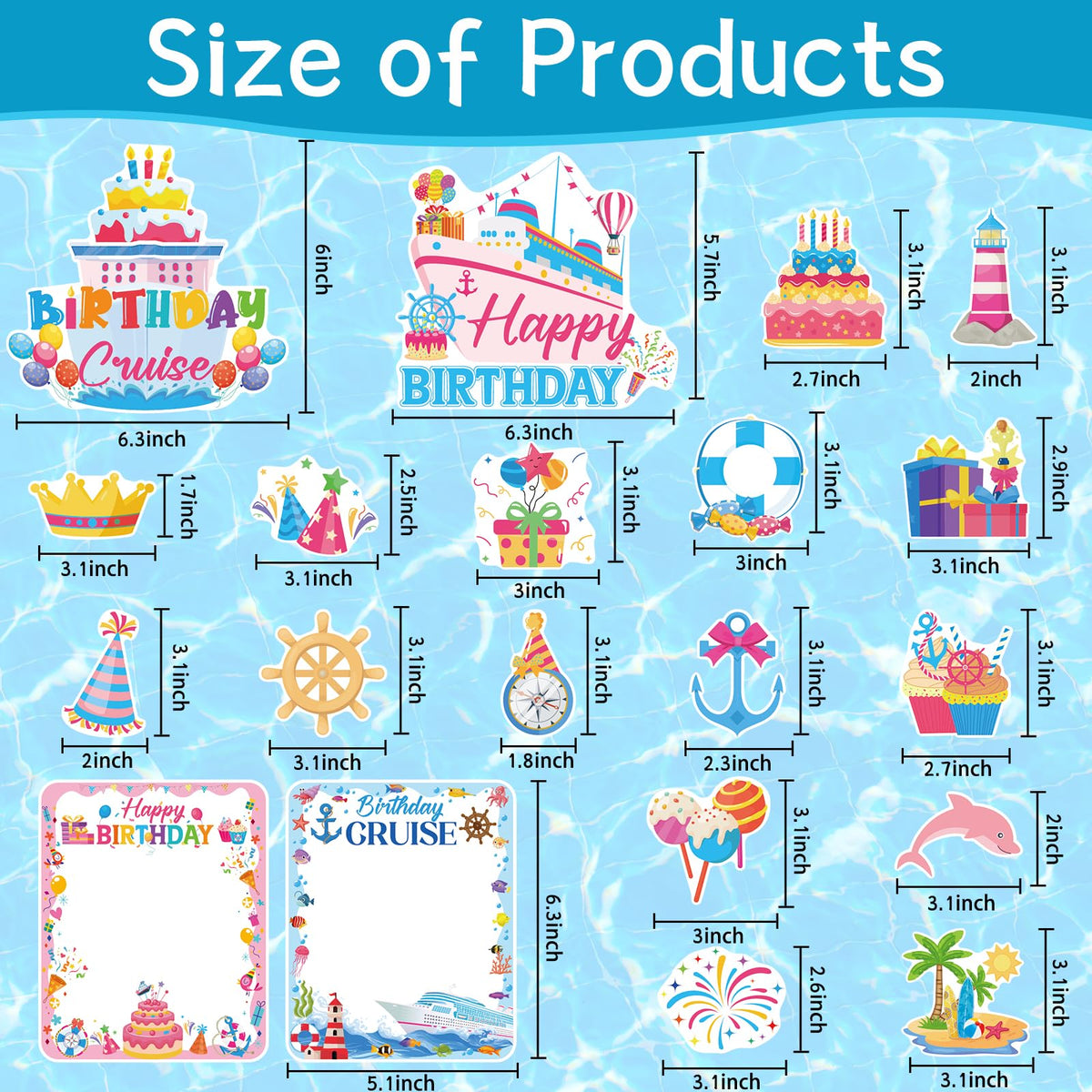 Wxiben cruise magnet stickers with birthday theme on metal surface