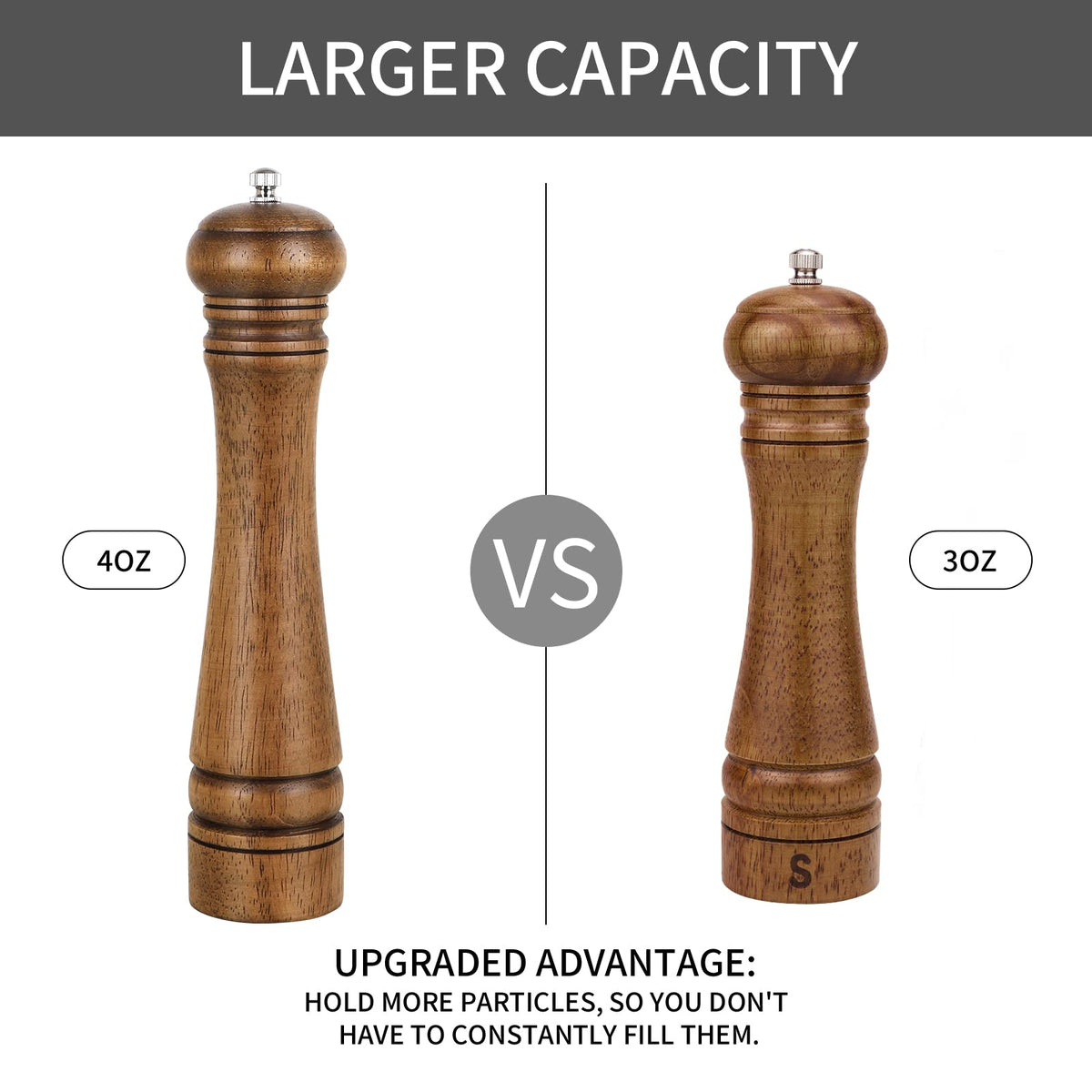 XWXO oak salt pepper mill, refillable for fresher seasoning