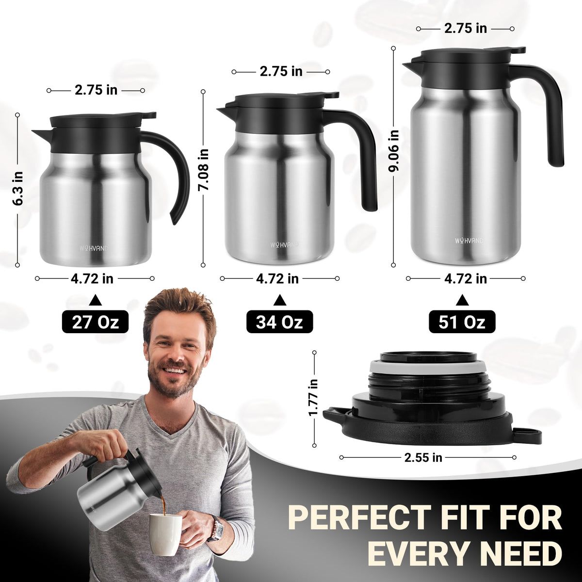 WYHVAND 304 stainless steel construction highlights durability and flavor neutrality.