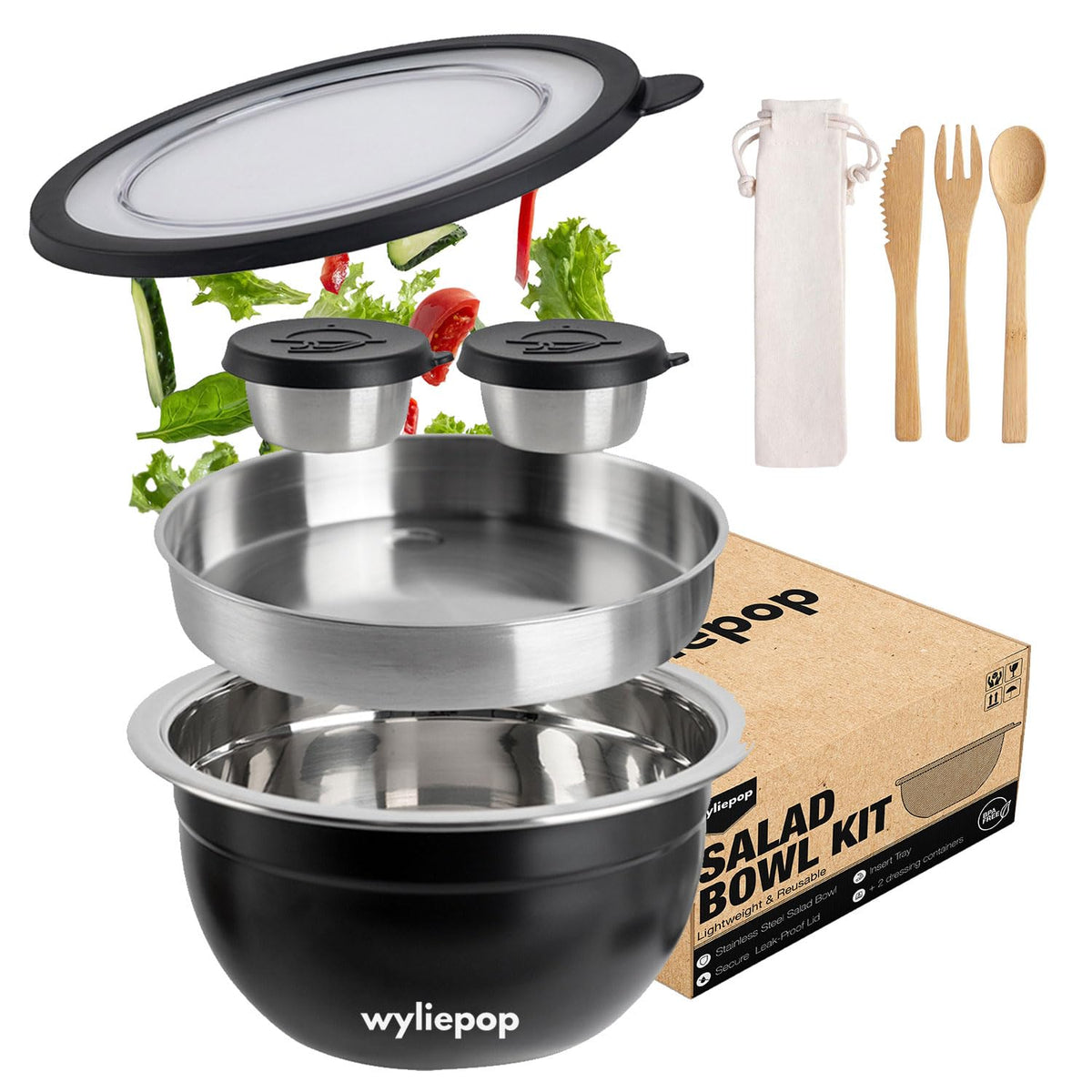 Wyliepop 64oz salad bowl with lid for fresh meals on the go