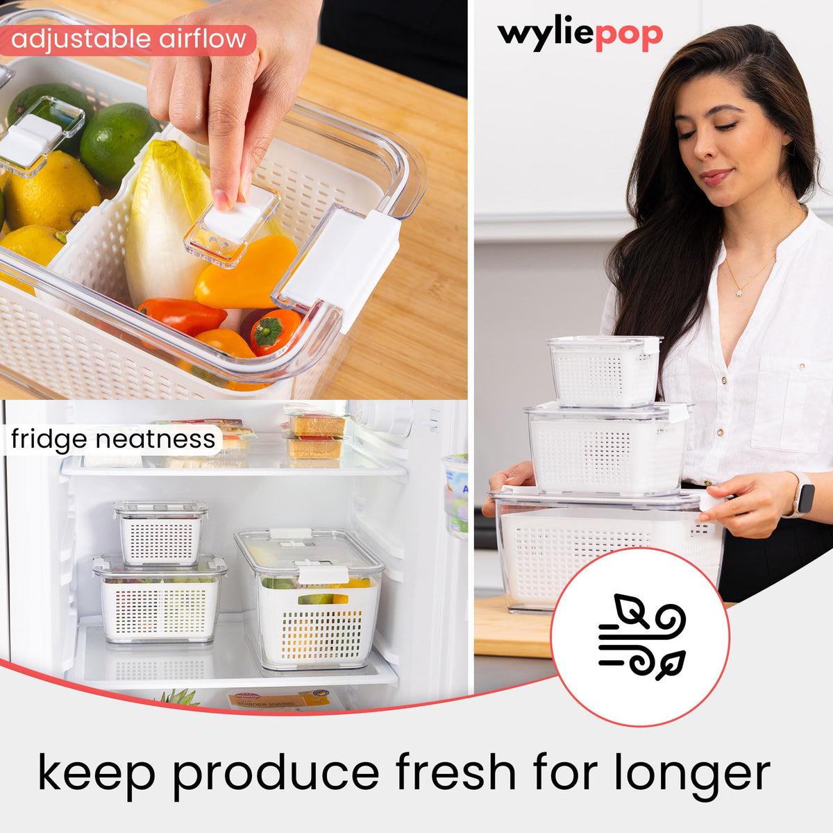 Wyliepop 3-pack fridge organizers arranged for versatile storage.