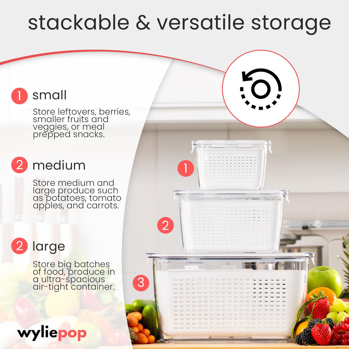 Wyliepop fridge containers stacked together saving space in the fridge.