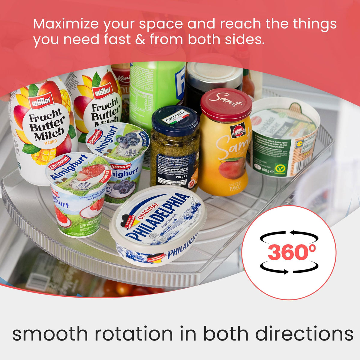 Wyliepop Lazy Susan clear PET construction offers durability.