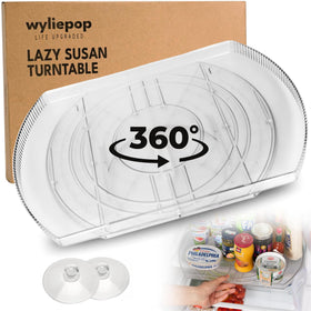 Wyliepop Lazy Susan 360° rotation for fridge access.