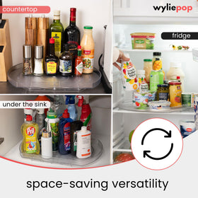 Wyliepop Lazy Susan versatile for fridge, cabinet, pantry storage.