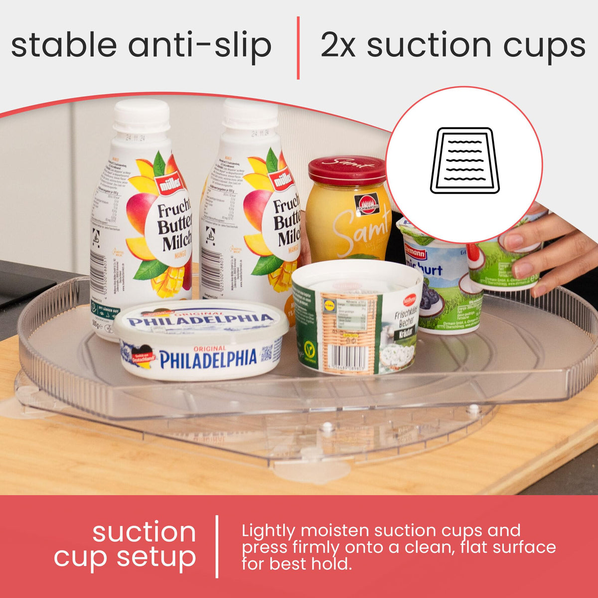 Wyliepop Lazy Susan pull-out shelf eases jar retrieval.