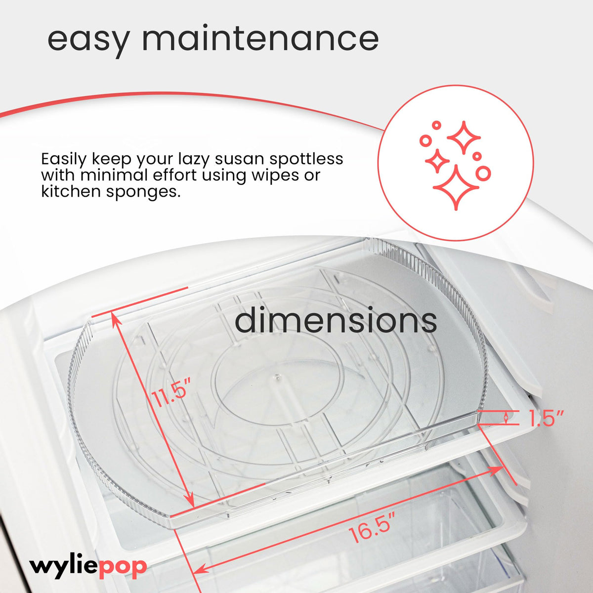 Wyliepop Lazy Susan rectangle 16.5 by 11.5 inches fits shelves.