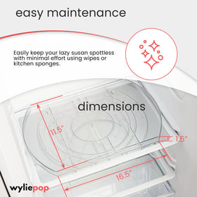 Wyliepop Lazy Susan rectangle 16.5 by 11.5 inches fits shelves.