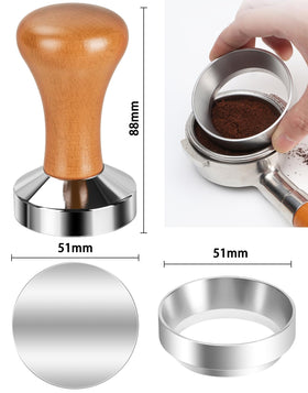 WYLOSUA ergonomic wood-handle tamper provides comfortable, precise tamping during busy mornings