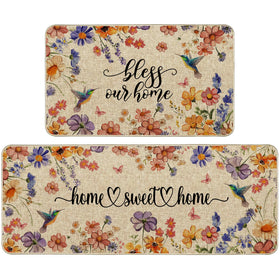 Wylumen Flower Spring kitchen mats set, front view showing two durable, decorative mats