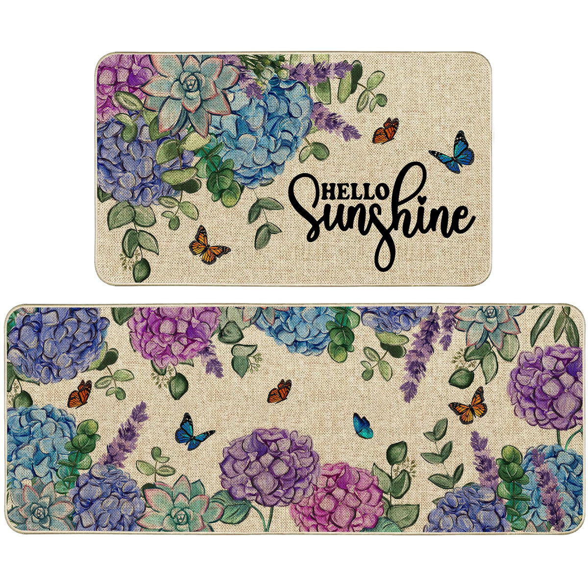 Wylumen hydrangea kitchen rug with non-slip backing for stable footing