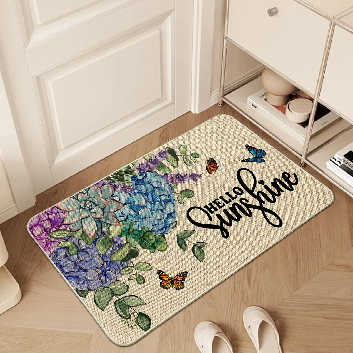 Wylumen hydrangea pattern decorates any kitchen, entry, or laundry space