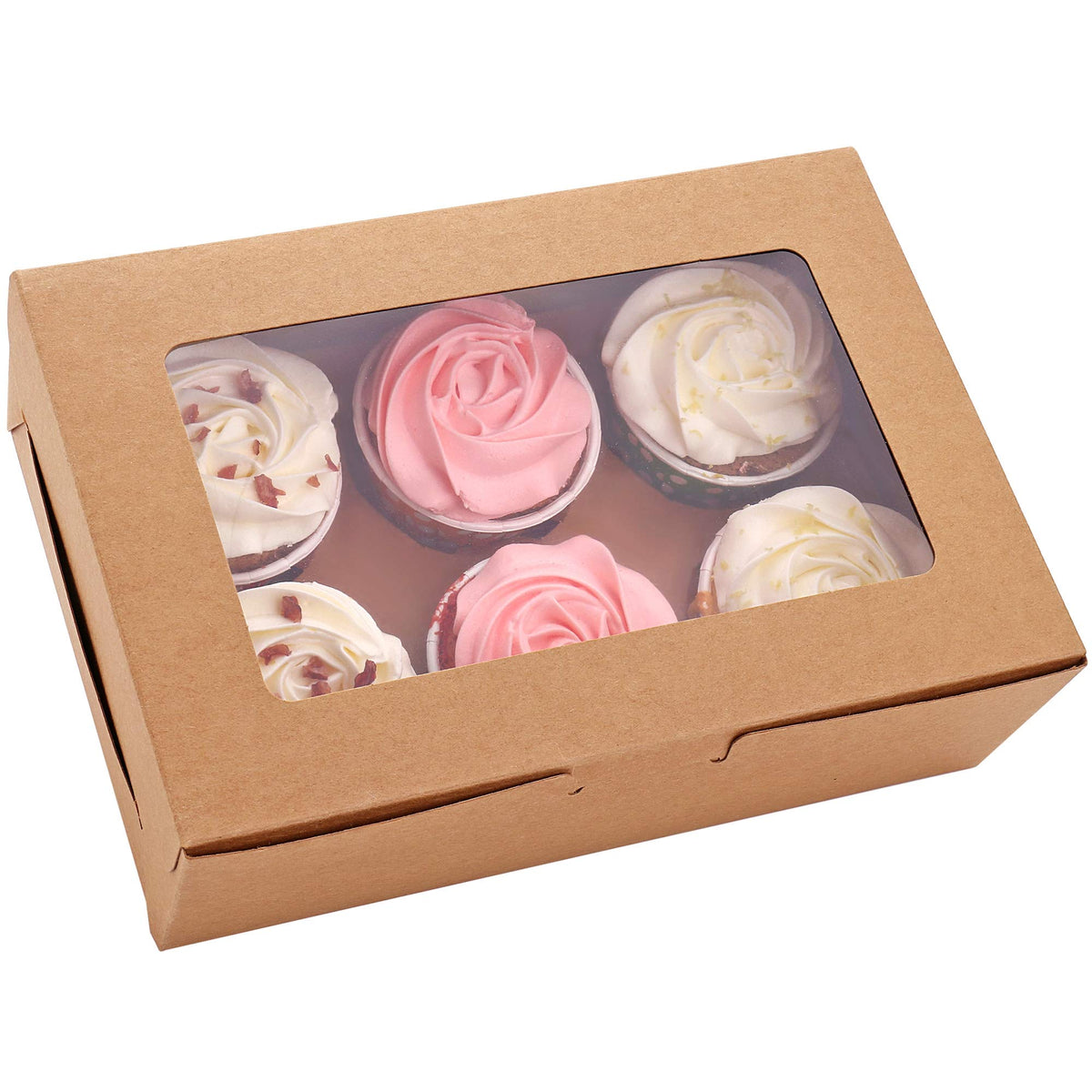 WZRAXJ cupcake boxes with window displaying six cupcakes for bakery display