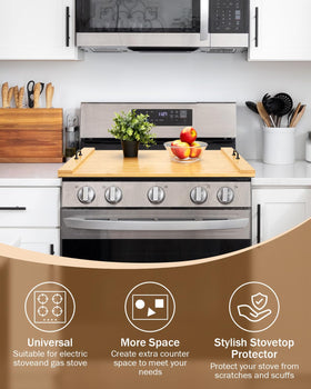 X-Chef bamboo cutting board stove cover with handles doubles as a portable serving tray
