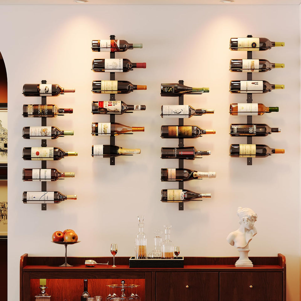X-cosrack 12-bottle wall rack assembly keeps wines neatly organized.