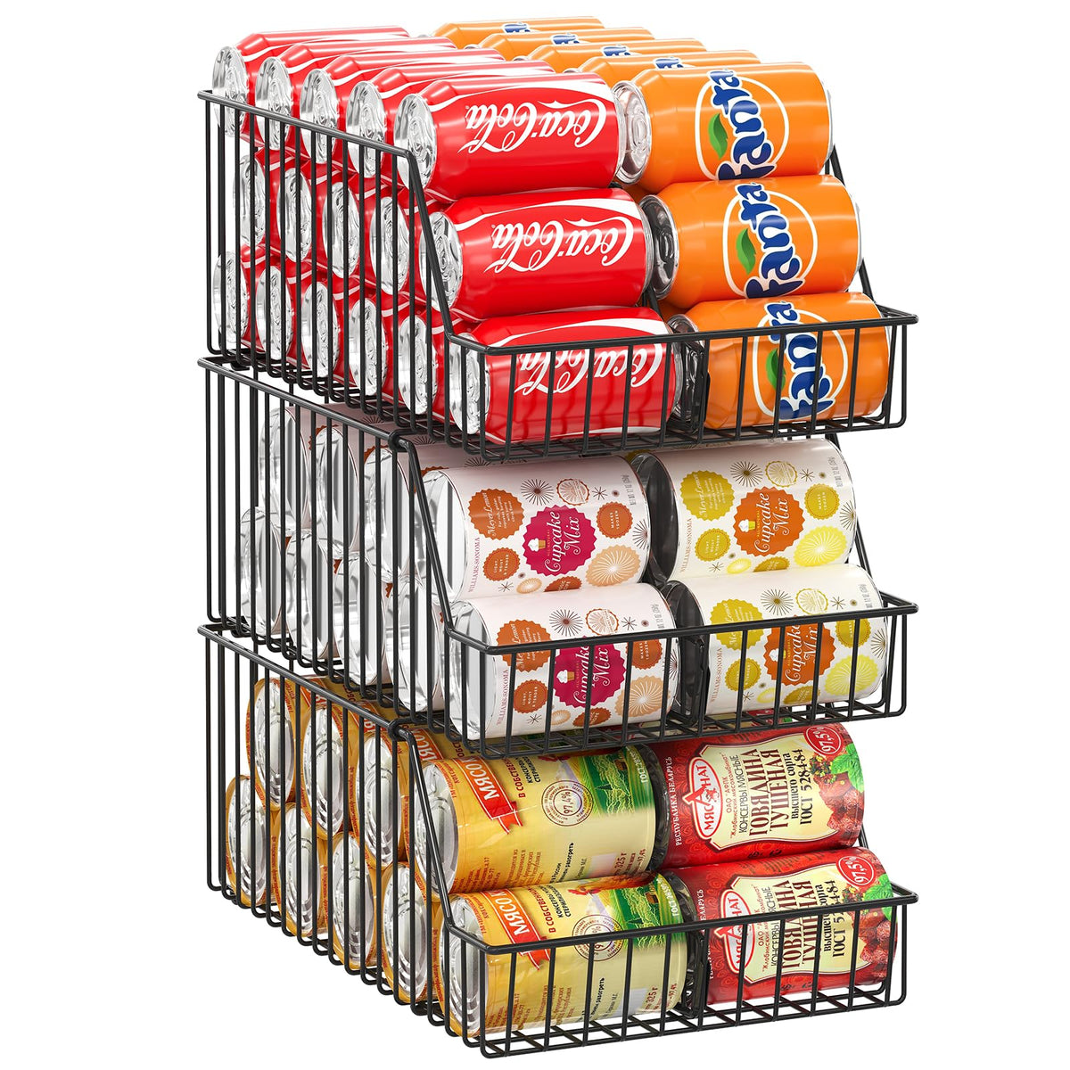 X-cosrack 3-pack can storage stackable dividers keeps pantry cans organized and accessible.