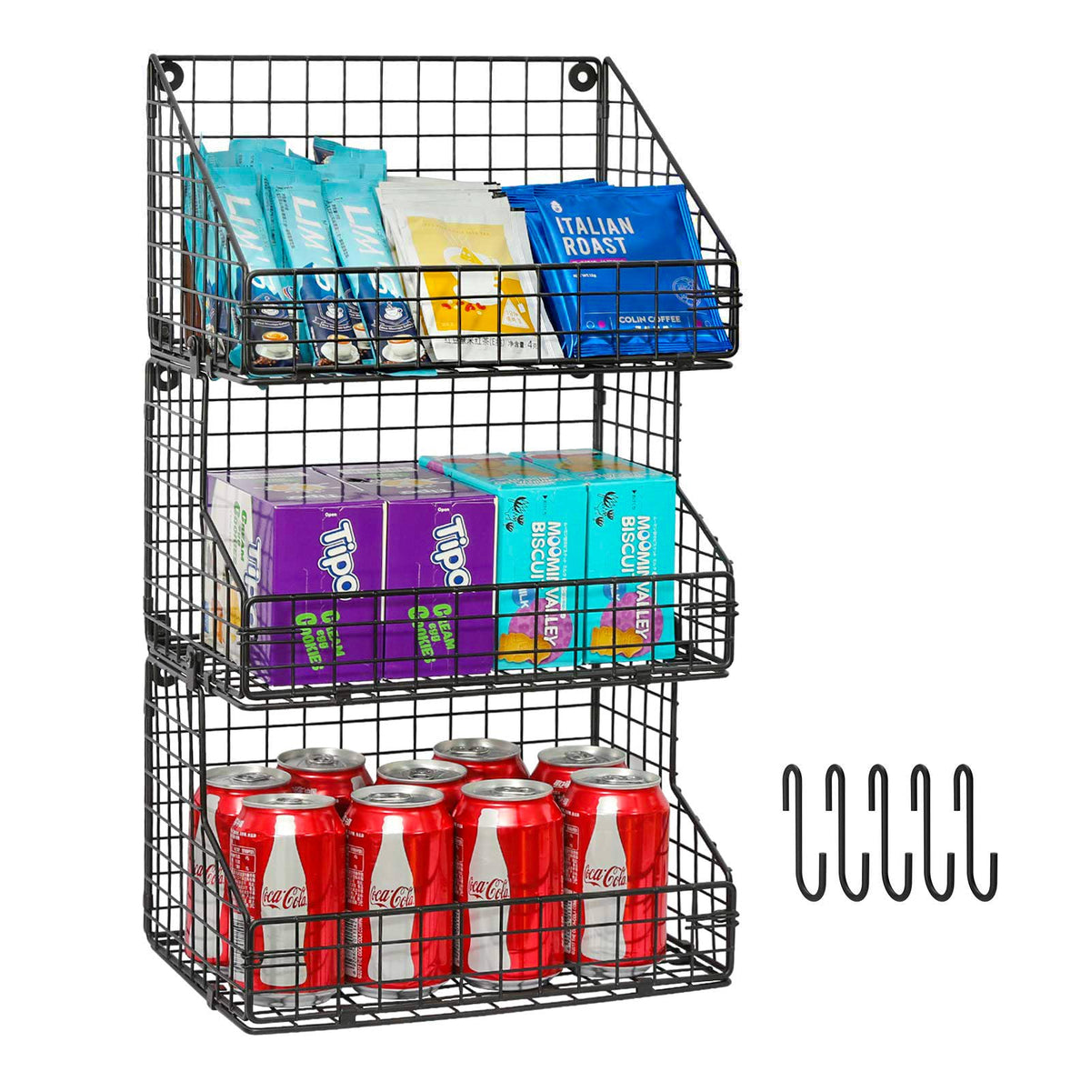 X-cosrack 3-tier stackable snack organizer seen on a countertop for easy access.