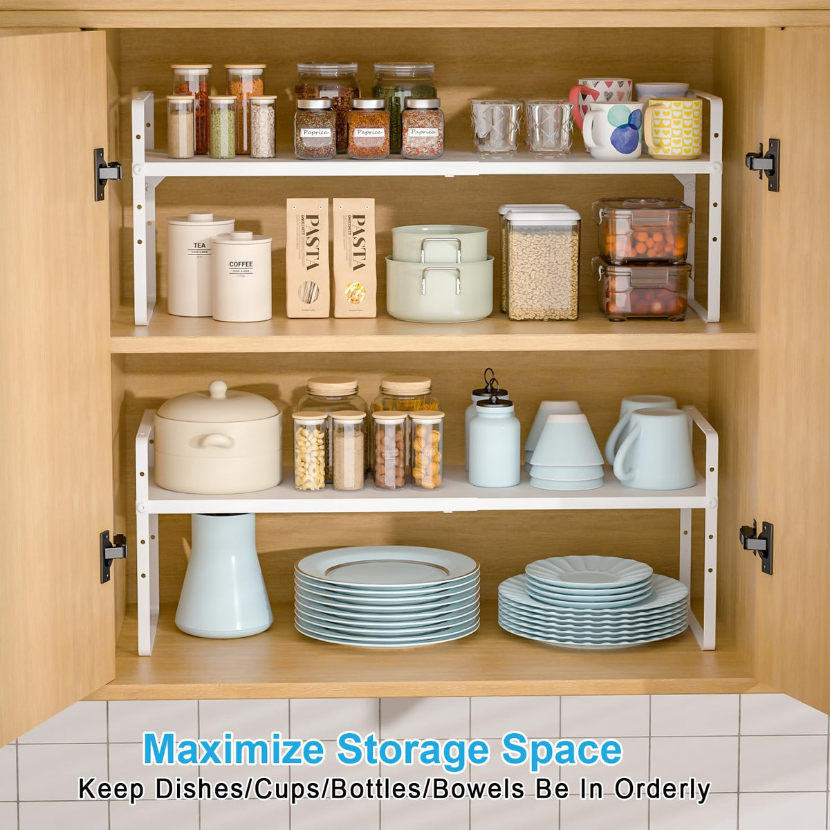 X-cosrack 30 lb capacity shelf supporting heavy cans and dishware