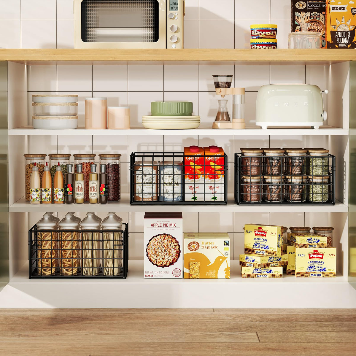 X-cosrack six-pack bathroom organization keeps toiletries neatly on shelves.