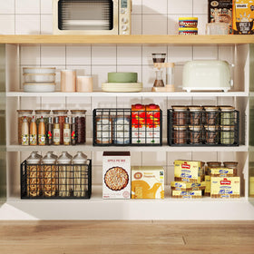 X-cosrack six-pack bathroom organization keeps toiletries neatly on shelves.