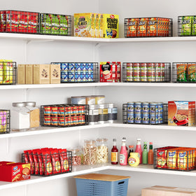 X-cosrack six-pack pantry use demonstrates organized spice and snack storage.