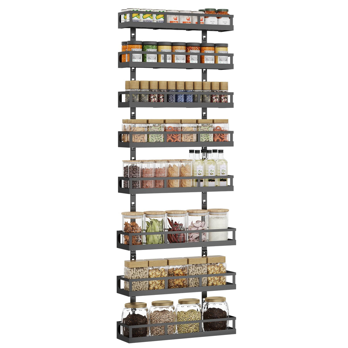X-cosrack 8-tier spice rack mounted on a wall showcasing space-saving design