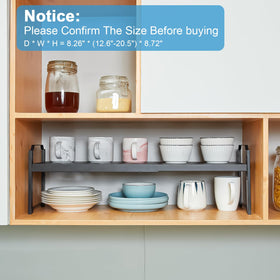 X-cosrack adjustable-height shelf demonstrates 4.5 to 7.3 inches flexibility