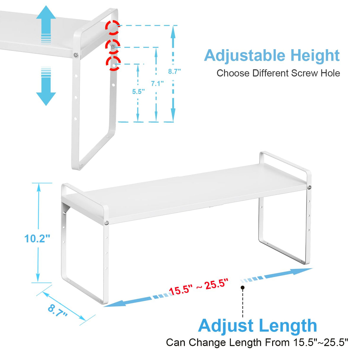 X-cosrack adjustable height feature illustrates 5.5 to 8.1 inch spacing