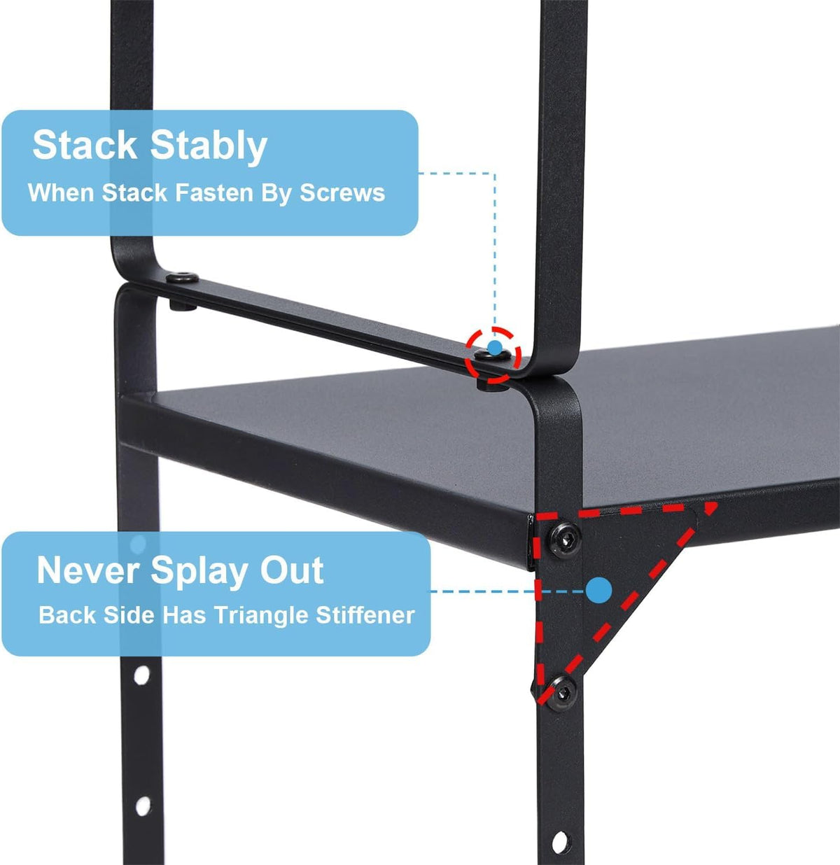 X-cosrack anti-splay support keeps shelves stable during use