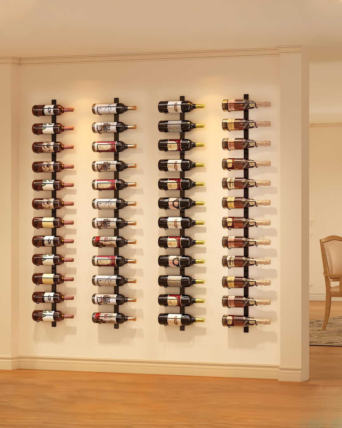 X-cosrack wall display fits dining rooms and wine cellars.