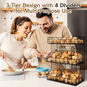 X-cosrack adjustable dividers create seven egg spaces for weekly planning.