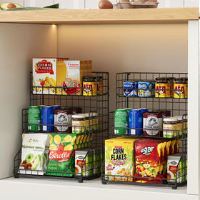 X-cosrack durable metal-wire construction keeps cans secure on shelves.