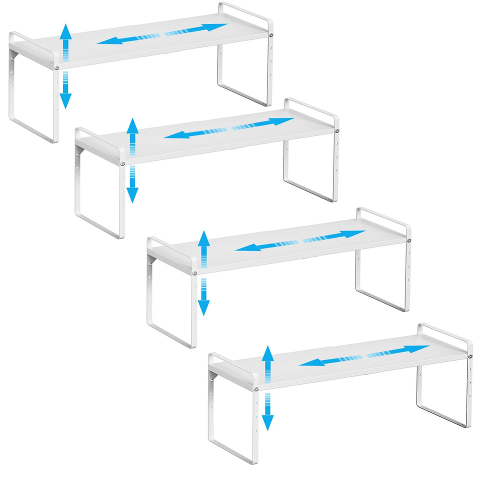 X-cosrack expandable countertop shelf shows adjustable length for tight spaces