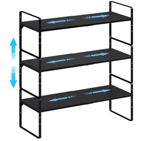 X-cosrack expandable shelf extends from 15.5 to 25.5 inches for flexible storage.