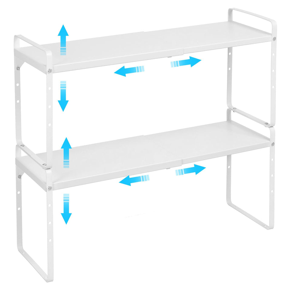 X-cosrack expandable shelf on a countertop maximizing dishware organization