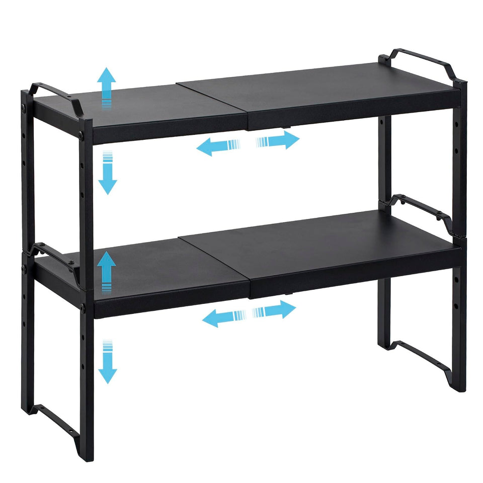 X-cosrack expandable shelves showing adjustable length for versatile kitchen storage